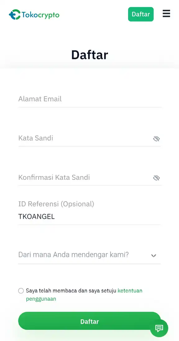 2. Mendaftar Akun Tokocrypto TokoPlay
