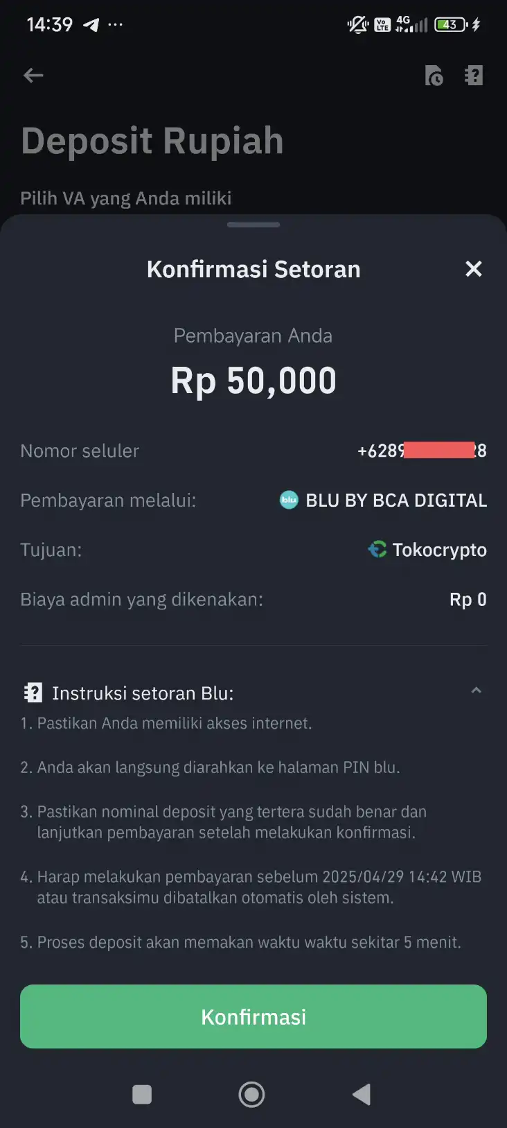 Cara Deposit Tokocrypto via Blu BCA