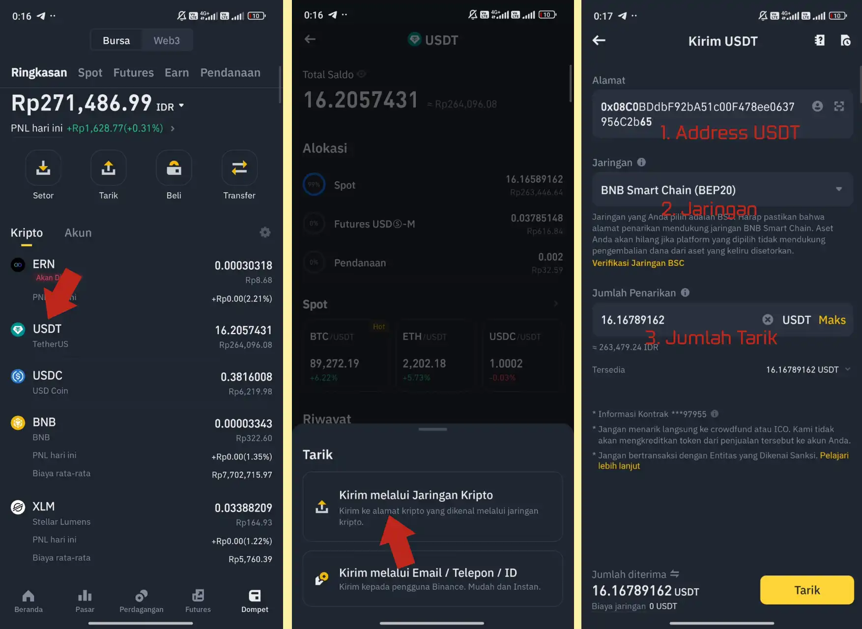 Mentransfer USDT dari Binance ke Pintu