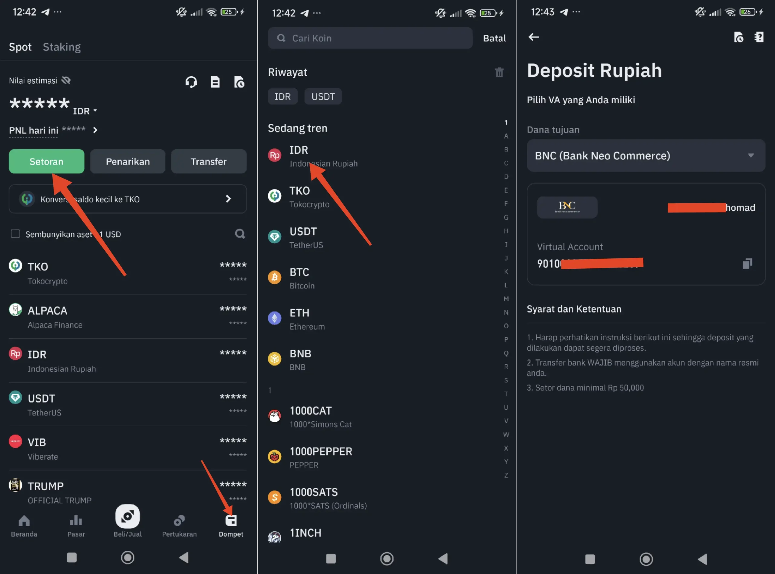 Setoran Tokocrypto via Bank Neo