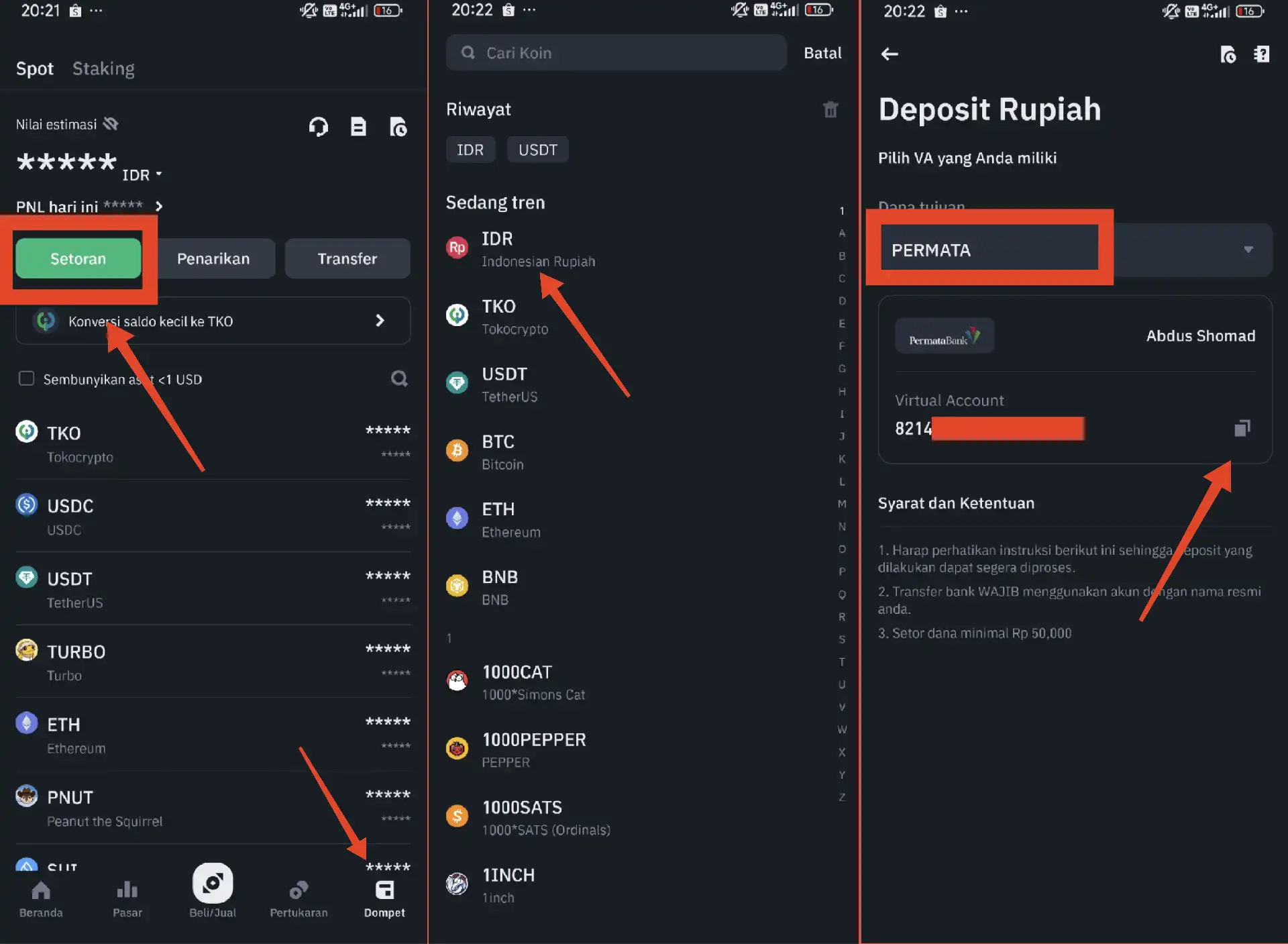 Setoran Tokocrypto via SeaBank